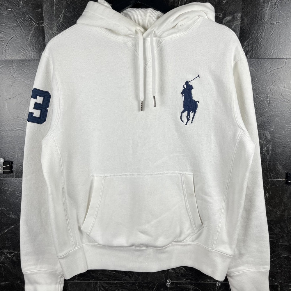 Polo Ralph Lauren Men's White Vtg Big Pony Hoodie Medium
